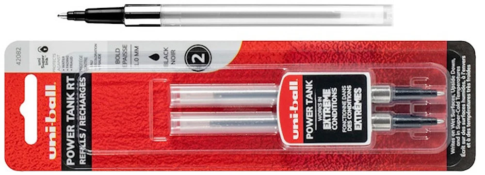 Recharge stylo bille Uni-Ball, série Recharge & encre Encre noire (Power Tank - 2/Paquet)