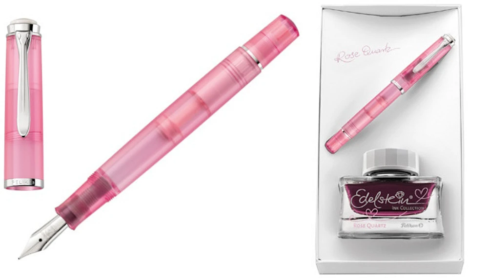 Ensemble stylo plume Pelikan, série Édition Spéciale Classic 205 Rose Quartz - avec bouteille d'encre