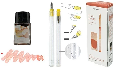 Sailor set Dipton ink bottle & Hocoro Dip pen, Inks & Dip Pens series (Coral Humming - 10ml)