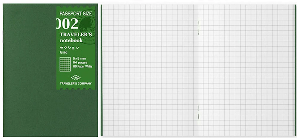 Recharge de carnet Traveler's Company, série Notebook Passport Size Refill Blanc (Quadrillé, 89mm x 124mm)