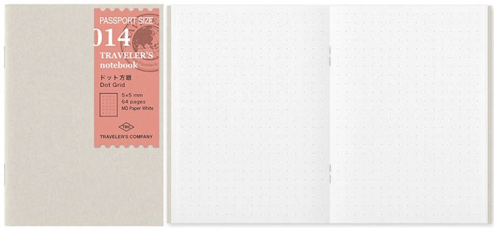 Recharge de carnet Traveler's Company, série Notebook Passport Size Refill Blanc (Pointillé, 89mm x 124mm)