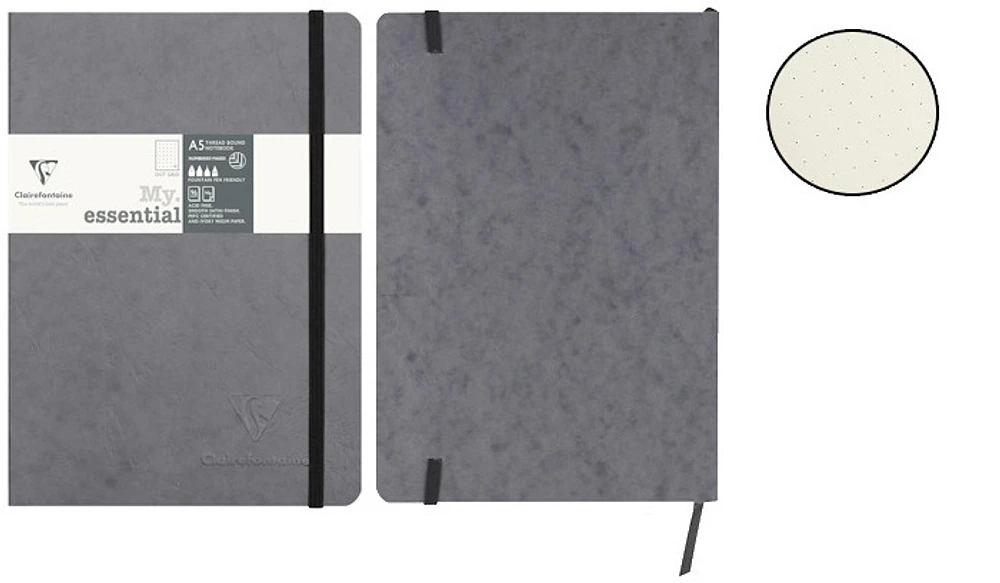 Clairefontaine Notebook (A5), My Essential Age Bag series Gray (148 mm x 210 mm, Dot grid)