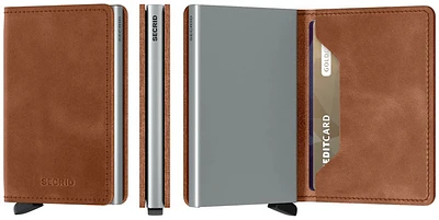 Porte-cartes Secrid, série Slimwallet Vintage Cognac Argent