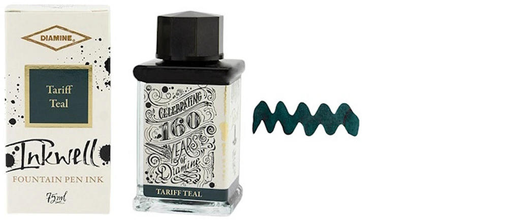 Bouteille d'encre Diamine, série 160th Anniversary ink 75ml Encre Tariff Teal
