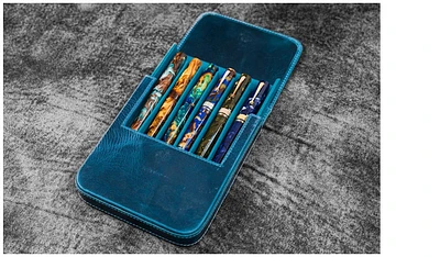 Étui pour stylo Galen Leather Co., série Leather Magnum Opus 6 Slots Bleu Océan Crazy Horse