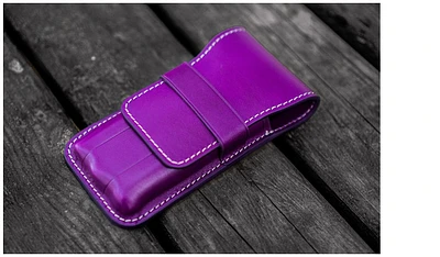Galen Leather Co. Pen pouch, Leather Flap Pen Case (3) series Purple