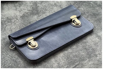 Sac Galen Leather Co., série Leather Accordion Bleu marine Crazy Horse 