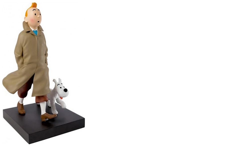 Figurine Tintin, série Édition Limitée Les 7 Boules de Cristal - Tintin en trench-coat avec Milou (60cm)