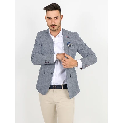 Blazer de padrão microxadrez algodão e linho