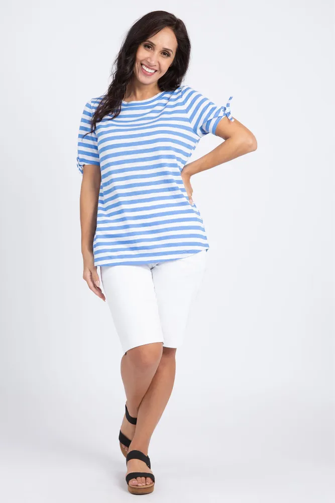 Knotted Sleeve Striped T-Shirt