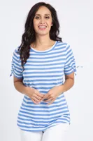 Knotted Sleeve Striped T-Shirt