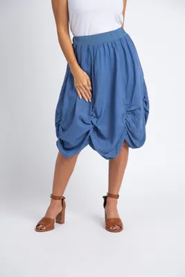 Pull-On Cotton Skirt w/ Ruched Seams