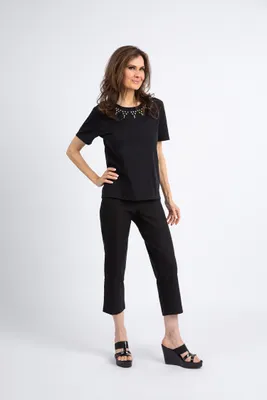 Studded Neckline Short Sleeve Top