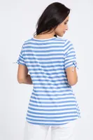 Knotted Sleeve Striped T-Shirt