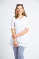 Elbow Sleeve Henley Neck Tunic Blouse