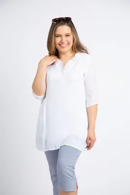 Elbow Sleeve Henley Neck Tunic Blouse