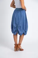 Pull-On Cotton Skirt w/ Ruched Seams