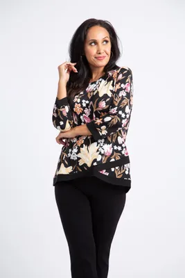 ¾ Sleeve Crossover Hem Floral Top