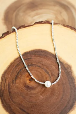 Single Pearl Bling Chain Necklace