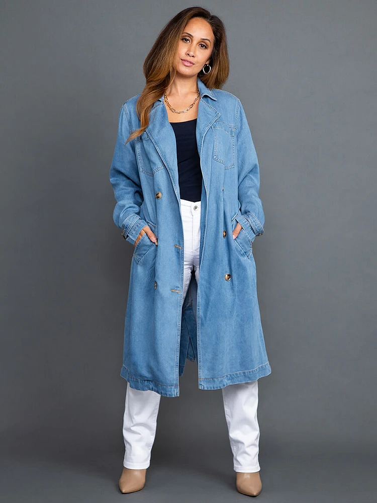 Double Breasted Denim Trench Coat