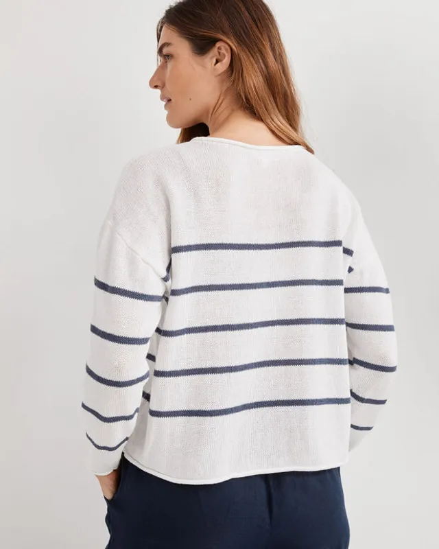 Talbots Linen Cotton Roll Neck Striped Sweater