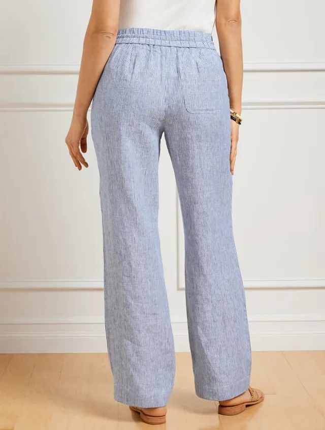 Talbots Washed Linen Wide Leg Pants - Billy Stripe