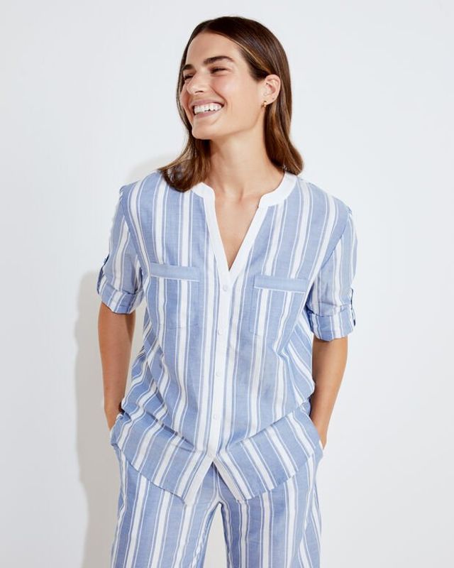 Talbots Cotton Blend Striped Pajama Shirt