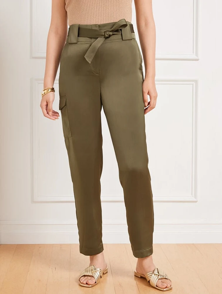 Belted Satin Tapered Leg Pants