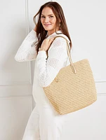 Metallic Trim Straw Tote