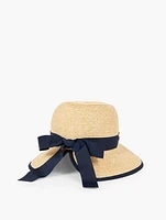 Bow Detail Backless Floppy Straw Hat