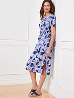 Nantucket Slub Side Tie Midi Dress - Charming Floral