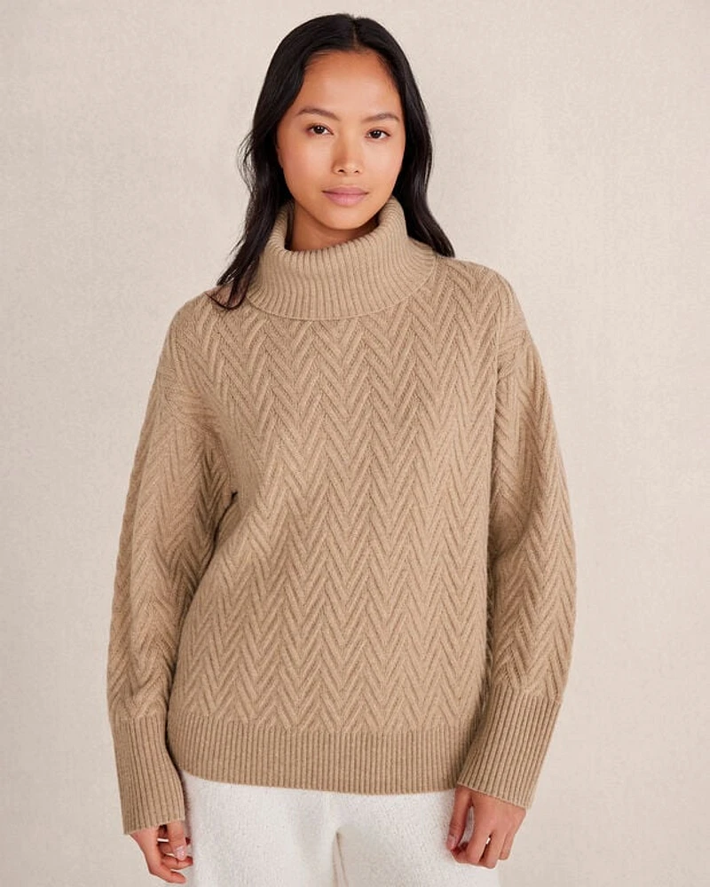 Merino Cashmere Chevron Turtleneck Sweater