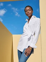 Tie Front Draped Poplin Shirt