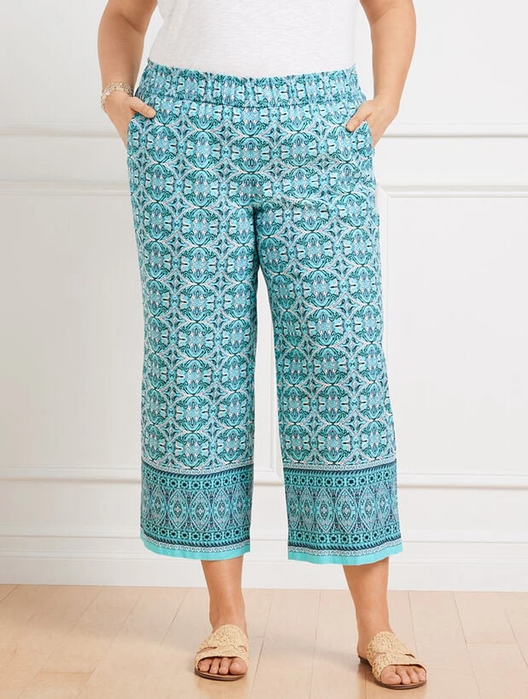 Talbots Nantucket Linen Wide Leg Crop Pants - Oval Medallion