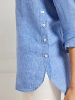 Side Button Linen Band Collar Popover