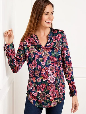 Soft Satin Charmeuse Top - Stunning Floral