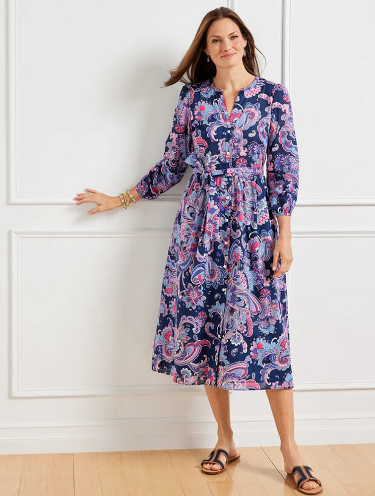 Voile Fit & Flare Shirtdress - Swirl Floral