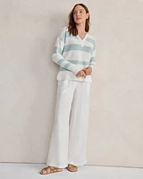 Organic Cotton Linen Stripe V-Neck Sweater