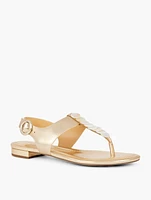 Keri Shells Leather Flat Sandals - Metallic