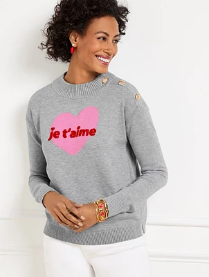 Je T’aime Heart Mockneck Pullover