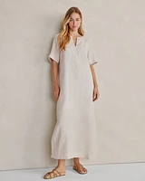 Linen V-Neck Caftan Dress