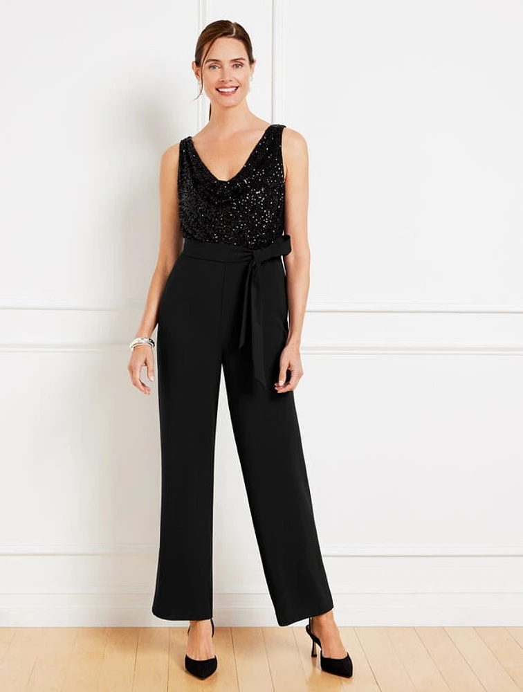 Sequin Crepe Draped Jumpsuit