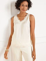 Lace Trim Soft Satin Charmeuse Camisole