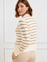 Cable Knit Collared Cardigan - Stripe