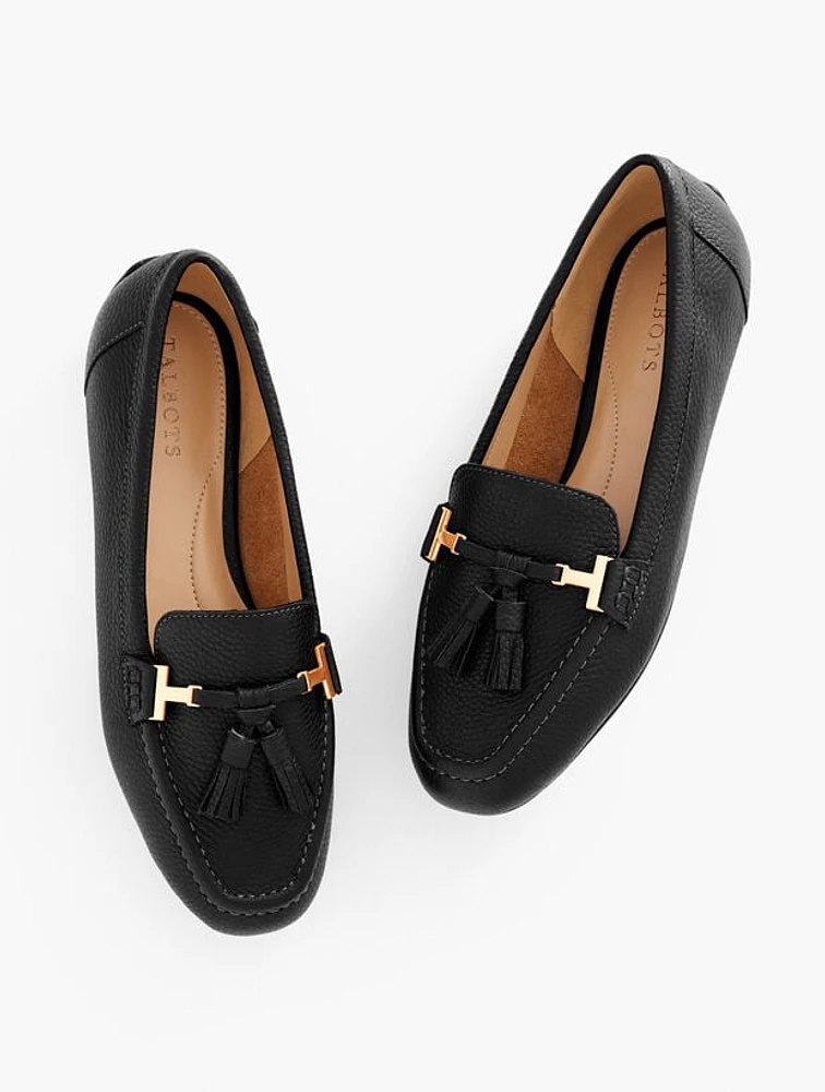 Jessie Tassel Pebble Leather Driving Moccasins