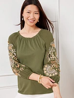 Embroidered Blouson Sleeve Top