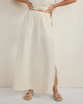 Linen Blend Maxi Shirttail Skirt