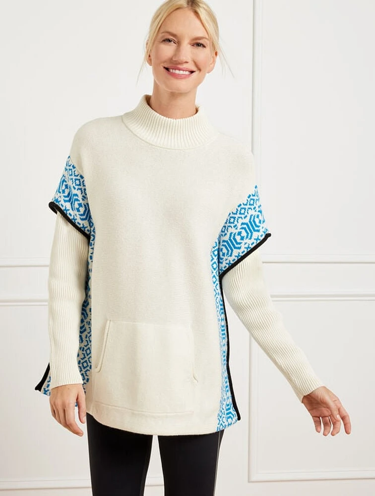 Turtleneck Poncho - Wintery Geo