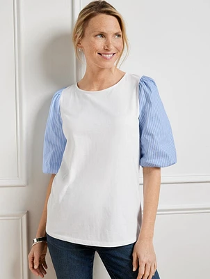 Woven Sleeve Crewneck Tee