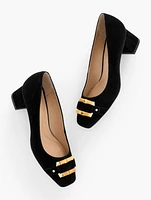 Carlye Bamboo Buckle Suede Pumps